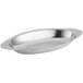 A Vollrath stainless steel oval au gratin dish.