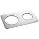 A silver stainless steel Avantco steam table adapter plate with two circles.