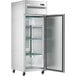 The silver stainless steel door of an Avantco VersaHub reach-in refrigerator.