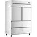 An Avantco stainless steel reach-in refrigerator with bottom drawers.
