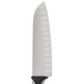 A Dexter-Russell Santoku chef knife with a black handle and white blade.