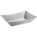 A Tablecraft stainless steel rectangular serving basket with a curved edge.