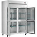 An Avantco stainless steel reach-in refrigerator with two doors open.