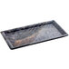A rectangular black Tablecraft melamine serving tray with a gray pattern.