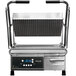 A Proluxe Vantage Panini Sandwich Grill with grooved plates on a counter with the lid open.
