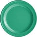 An Acopa Foundations green melamine plate with a white narrow rim.