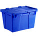 A dark blue Orbis Stack-N-Nest Flipak tote box with a hinged lid and two handles.