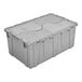 A Lavex gray plastic storage box with two compartments and a lid.