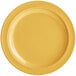 A yellow narrow rim melamine plate with a white background.