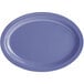 An oval purple melamine platter with a white rim.