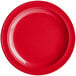 A red melamine plate with a narrow white rim.