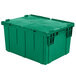 A green Orbis Stack-N-Nest Flipak tote box with a hinged lid and handles.