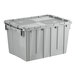 A Lavex gray plastic storage box with attached lid.