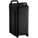 A black rectangular Cambro insulated beverage dispenser with handles and a black lid.