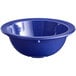 A set of 12 blue melamine bowls with a narrow rim.