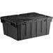 A black Orbis Stack-N-Nest Flipak industrial tote box with a hinged lid.