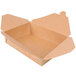 A brown Fold-Pak Bio-Plus-Earth paper take-out box with the lid open.