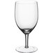 A close-up of a clear Della Luce Maia wine glass.