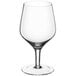 A close-up of a clear Della Luce Astro wine glass.
