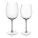 Two Della Luce Maia wine glasses on a white background.