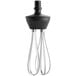 A white metal whisk attachment with black accents.