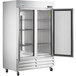 An Avantco stainless steel reach-in freezer with solid doors.