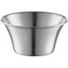 A silver Vollrath stainless steel sauce cup with a flared rim.