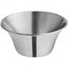 A silver stainless steel Vollrath sauce cup with a flared rim.