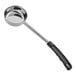 A black stainless steel Choice portion spoon with a handle.