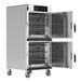 A large stainless steel Alto-Shaam smoker oven with two doors open.