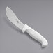 A Choice curved skinning knife with a white handle.