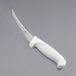 A Choice curved boning knife with a white handle.