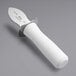 A Choice 2" Frenchman style oyster knife with a white handle and silver blade.