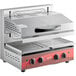 An Avantco stainless steel commercial countertop salamander with two burners and knobs.