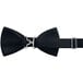 A black poly-satin bow tie with an adjustable metal band.