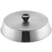 An American Metalcraft stainless steel round basting cover with a black handle.