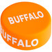 An orange round silicone lid with a white buffalo logo.