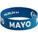 A blue silicone band with white text that says "Mayo Mio"
