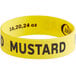 A yellow silicone band with black text reading "good mustard" around a squeeze bottle.