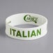 A white silicone band with green text that reads "Choice Italian"