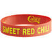 A red silicone band with yellow text that reads "Sweet Red Chili"