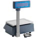 AvaWeigh thermal label printing and price computing scale with a white and blue digital display.
