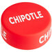 A red Chipotle lid with white text.