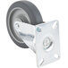 A Main Street Equipment swivel plate caster with a grey rubber tire.