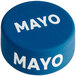 A blue silicone lid wrap with white text that says "Mayo" on it.
