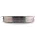 An American Metalcraft aluminum cake pan with straight sides and a silver metal surface.