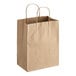 Choice 8" x 4 1/2" x 10 1/4" Natural Kraft Paper Customizable Shopping Bag with Handles - 250/Case