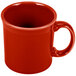 A Fiesta Scarlet china java mug with a handle in red.