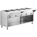 A stainless steel ServIt electric steam table with partially enclosed base.