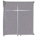 A grey fabric panel for a Versare sliding room divider with silver metal frames.